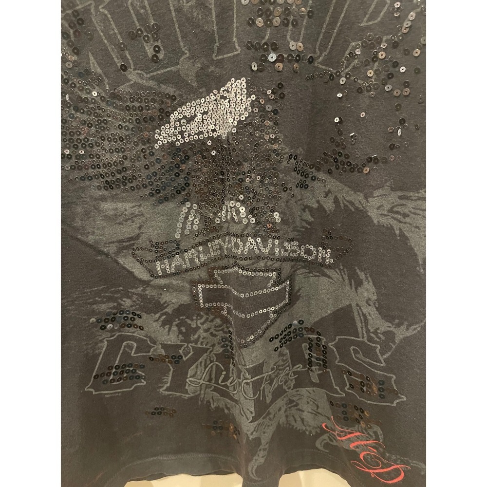 Harley Davidson Frankfurt Germany Tank Top Womens L Black Sequin Eagle - Picture 7 of 8
